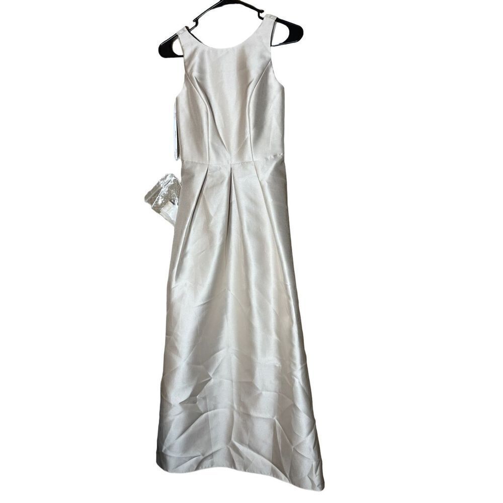 Dessy Girl Satin‎ Twill Sleeveless Full Length Palomino Dress NWT Size 8 Junior